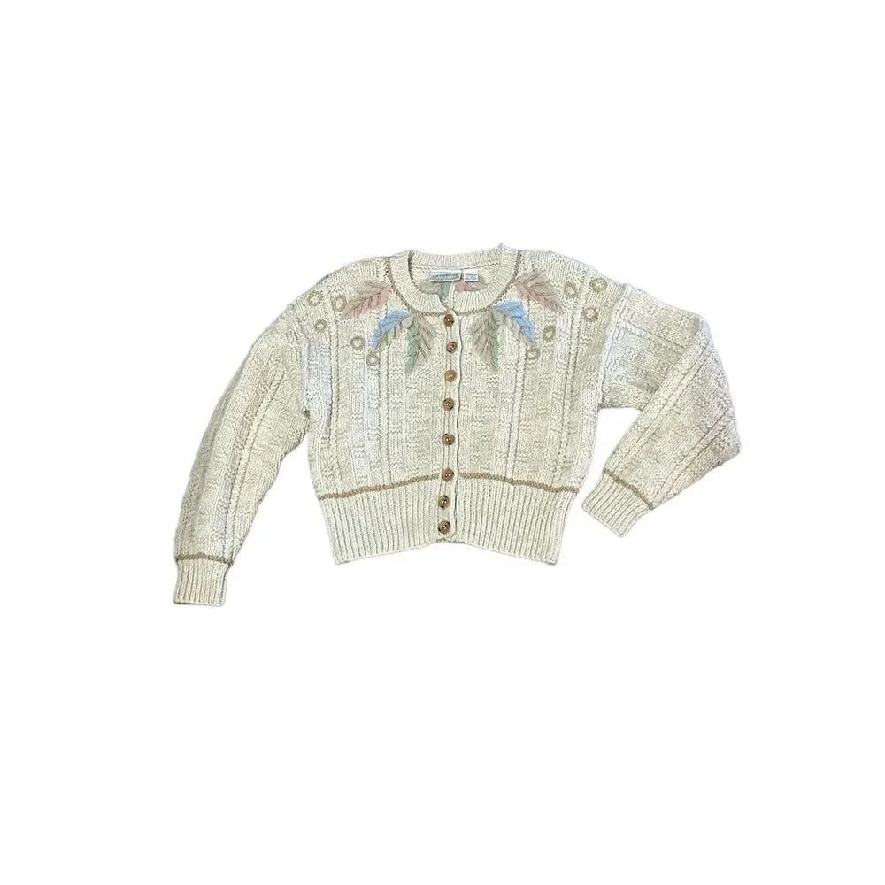 Liz Claiborne hand knit sweater wool S cardigan cottage core